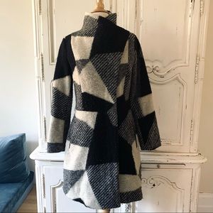 Desigual Geometrical Pattern Winter Coat Black and White
